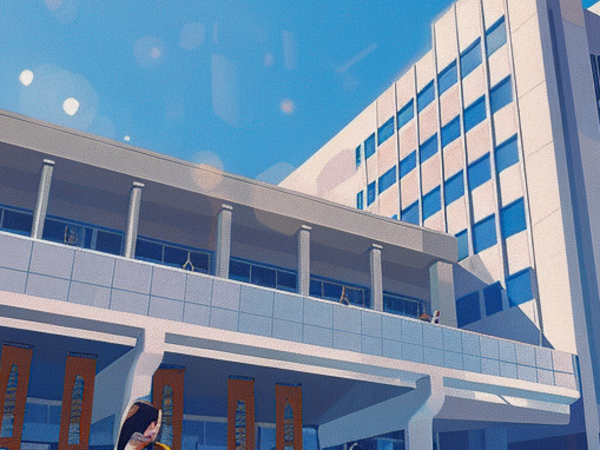 Studierende vor einer Hochschule im Campus-Alltag