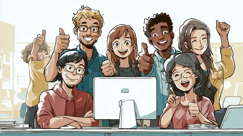 Erfolg mit dem Happy Path Projektteam zeigt Daumen hoch