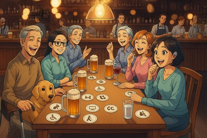 A table with various elements representing digital accessibility – including a laptop, notebook, glasses, and coffee. It symbolizes that accessibility must be part of a project from the very beginning.