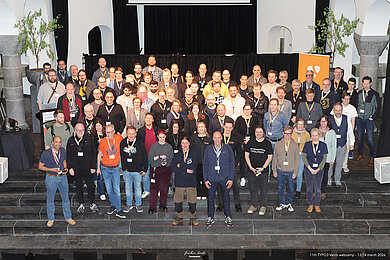 Teilnehmer des Web Camp Venlo 2026 beim gemeinsamen Gruppenfoto in Venlo Gruppenfoto der Teilnehmer des Web Camp Venlo 2026 in der Location Domani mit internationaler TYPO3-Community.